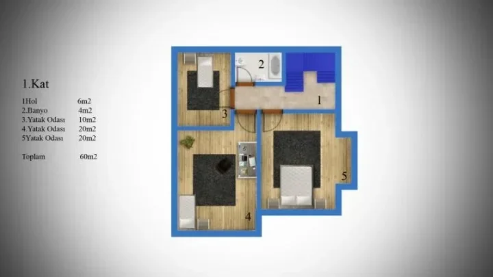 Çelik Ev 120 m² — Kat Planı 2 - 1. Kat