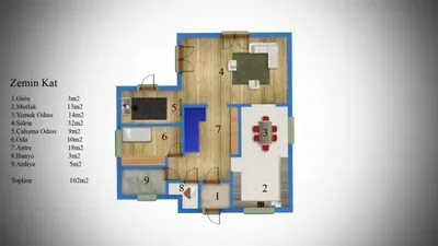 Çelik Ev 170 m² kat planı