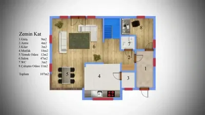 Çelik Ev 189 m² kat planı