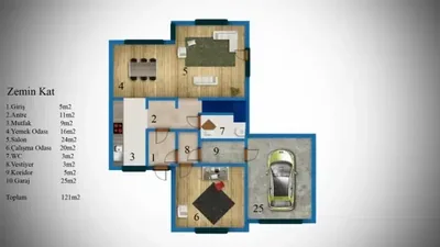 Çelik Ev 207 m² kat planı