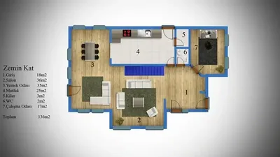 Çelik Ev 233 m² kat planı