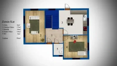Çelik Ev 95 m² kat planı
