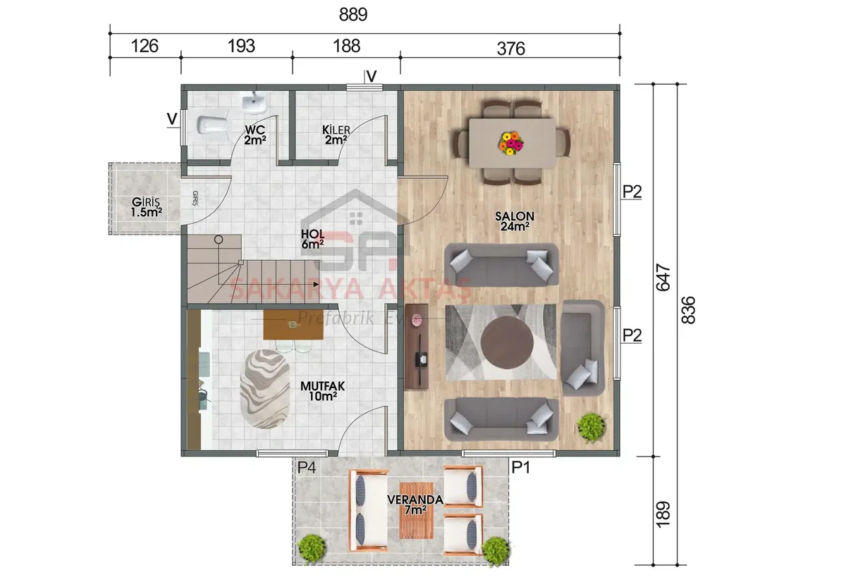 3+1 Çift Katlı Prefabrik Ev 114 m² kat planı