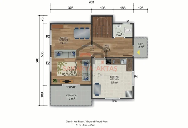 Çift Katlı Prefabrik Ev 118m2 PLAN
