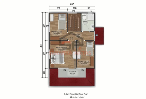 Çift Katlı Prefabrik Ev 122m2 PLAN (1)