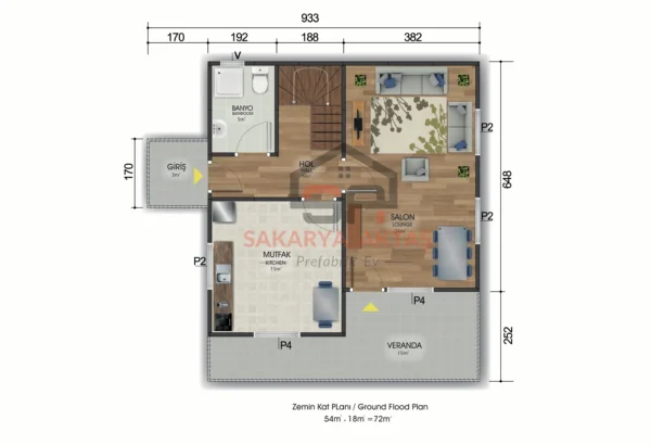 Çift Katlı Prefabrik Ev 131 m2 PLAN