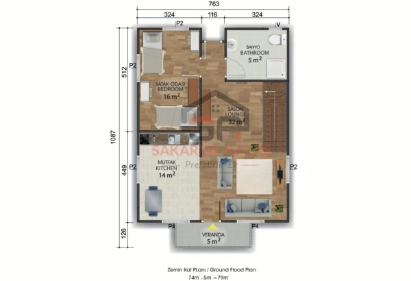 Çift Katlı Prefabrik Ev 134 m2 PLAN