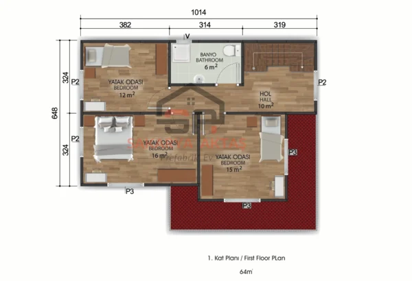 Çift Katlı Prefabrik Ev 142 m2 PLAN (1)