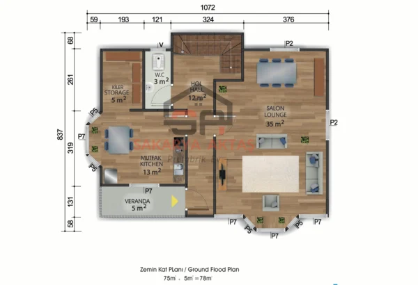 Çift Katlı Prefabrik Ev 155 m2 PLAN (1)