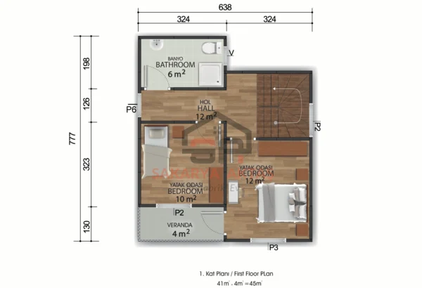 Çift Katlı Prefabrik Ev 92m2-PLAN (1)