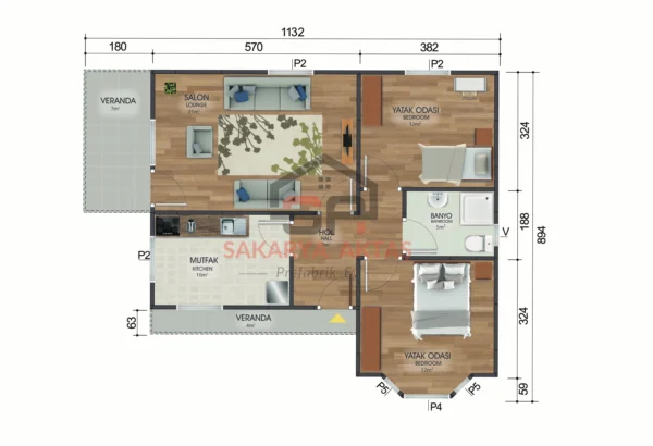 tek katlı prefabrik ev 81 m2 plan